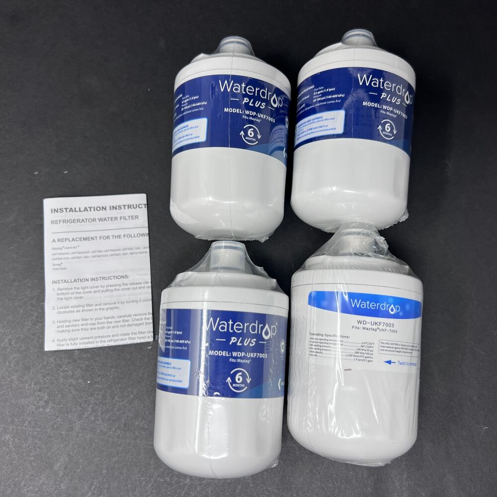Waterdrop Refrigerator Water Filter WDP-UKF7003 Replacement LOT of‎ 4 New